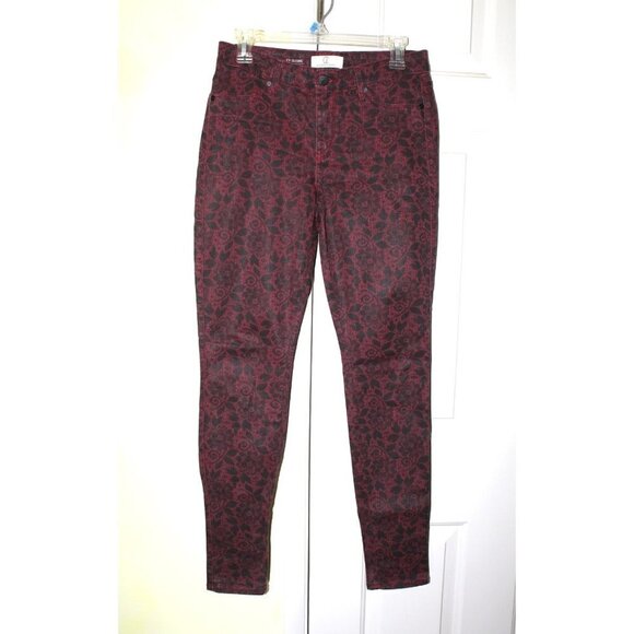 Y2K Cookie Johnson Floral print Skinny Women's pants Size 28 Black and Red - Picture 4 of 12